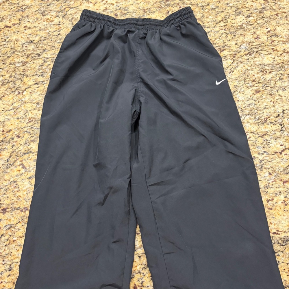 Nike Mens Black Mesh Lined Track Pants Large Swoosh Logo Zippered Cuffs v